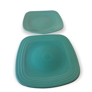 Set of 2 Homer Laughlin China Fiesta Ware 10 3/4” Turquoise Square dinner Plates
